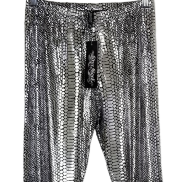 True Rock Black Silver Metallic Leggings Crocodile Gator‎ Print Women's S… - Picture 10 of 11